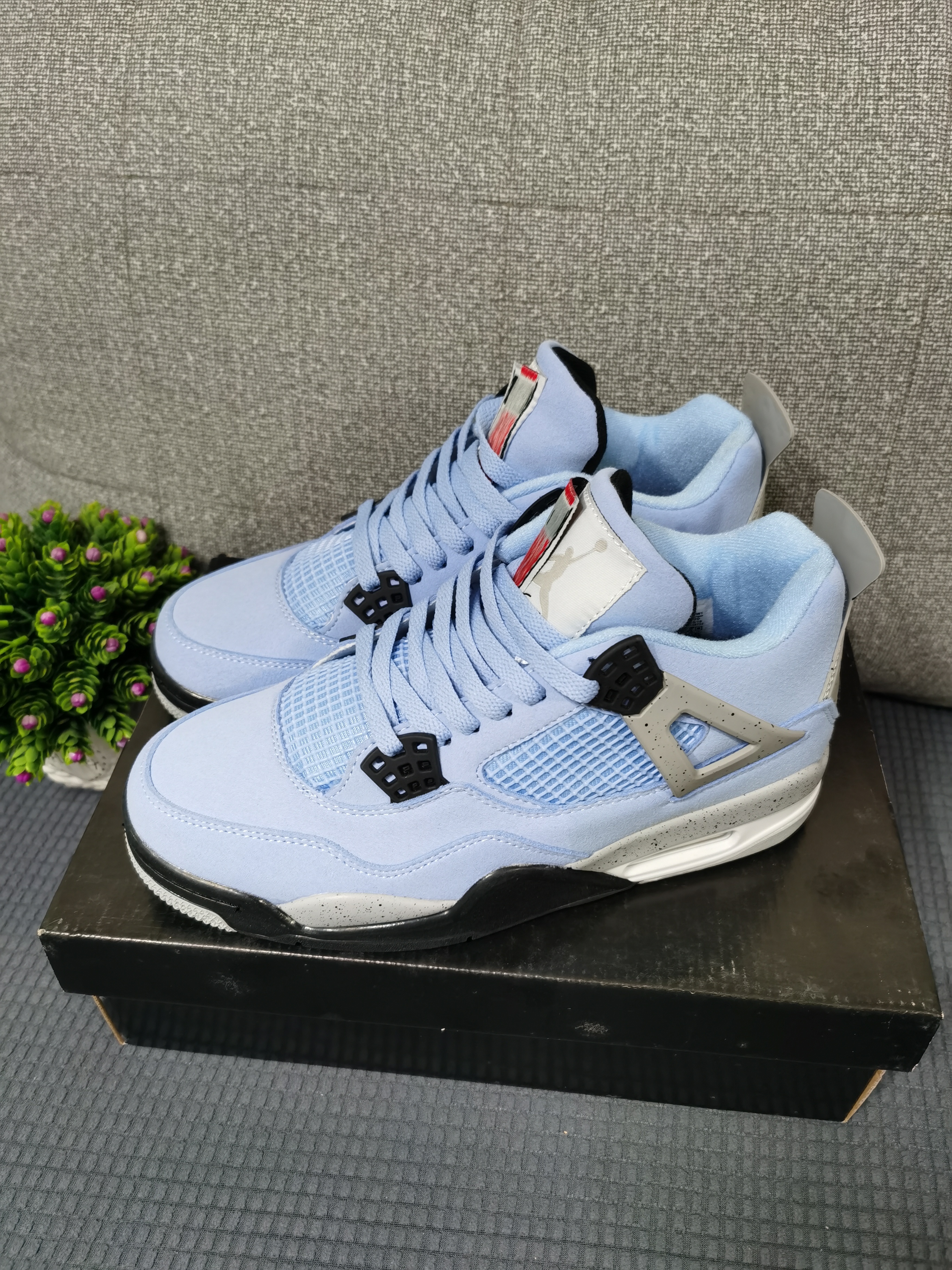 2021 Air Jordan 4 UNC Jade Blue Black White Shoes - Click Image to Close